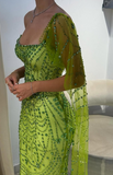 Ndyad Green Sheath Strapless Satin Long Prom Dresses, Rhinestone Formal Evening Dresses HZ1024