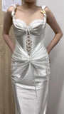 Ndyad White Sheath Sweetheart Satin Prom Dresses, Elegant Formal Evening Dresses HZ1024