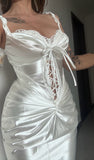 Ndyad White Sheath Sweetheart Satin Prom Dresses, Elegant Formal Evening Dresses HZ1024
