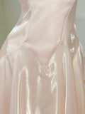 Ndyad Pink Spaghetti Strap A-Line Satin Long Prom Dresses, Sweet 16 Dress HZ1024