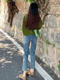 Ndyad Green Retro Soft V-Neck Knitted Cardigan HZ1024