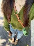 Ndyad Green Retro Soft V-Neck Knitted Cardigan HZ1024