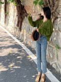 Ndyad Green Retro Soft V-Neck Knitted Cardigan HZ1024