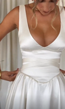Ndyad V-neck A-Line Satin Short Party Dress Simple White Homecoming Dress HZ1024