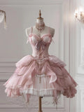 Ndyad Pink Strap Lolita Short Lace Tulle Prom Dresses HZ1024