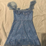 Ndyad Sky Blue Square Neck Sheath Tulle Beaded Short Homecoming Dresses HZ1024