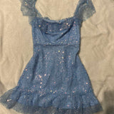 Ndyad Sky Blue Square Neck Sheath Tulle Beaded Short Homecoming Dresses HZ1024