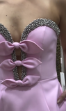 Ndyad Pink Strapless A-Line Satin Beaded Short Homecoming Dress, Sweet 16 Dress HZ1024