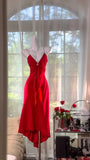 Ndyad Red V-neck Sheath Chiffon Short Party Dress, Retro Prom Dresses HZ1024