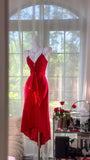 Ndyad Red V-neck Sheath Chiffon Short Party Dress, Retro Prom Dresses HZ1024