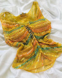 Ndyad Yellow Two-piece Long Prom Dresses Tulle Birthday Dress with Sequins HZ1024
