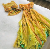 Ndyad Yellow Two-piece Long Prom Dresses Tulle Birthday Dress with Sequins HZ1024