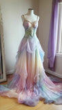 Ndyad Colorful Spaghetti Strap A-Line Tulle Long Prom Dresses, Stunning Glitter Wedding Dresses HZ1024