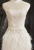 Ndyad White Sheath Strapless Short Homecoming Dress, Elegant Beaded Wedding Dress HZ1024