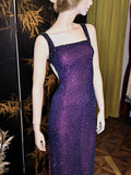 Ndyad Square Neck Purple Sheath Beaded Chiffon Long Prom Dresses, Formal Evening Dresses with Slits HZ1024