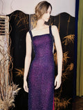 Ndyad Square Neck Purple Sheath Beaded Chiffon Long Prom Dresses, Formal Evening Dresses with Slits HZ1024