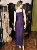 Ndyad Square Neck Purple Sheath Beaded Chiffon Long Prom Dresses, Formal Evening Dresses with Slits HZ1024