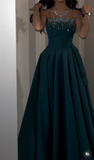Ndyad Jade A-Line Satin Beaded Long Prom Dresses, Strapless Formal Evening Gowns HZ1024