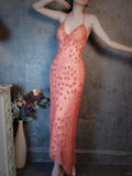 Ndyad Dark Peach Sheath Chiffon Beaded Prom Dresses, V-Neck Glamour Evening Gowns HZ1024