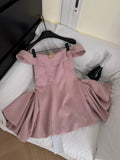 Ndyad Off Shoulder A-Line Short Outdoor Party Dress, Pink Sweet 16 Dress HZ1024