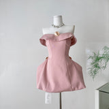 Ndyad Off Shoulder A-Line Short Outdoor Party Dress, Pink Sweet 16 Dress HZ1024
