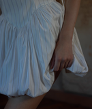 Ndyad Spaghetti Strap A-Line Satin Stripe Short Birthday Dress, Sweet Outdoor Party Dress HZ1024