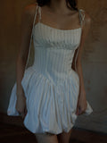 Ndyad Spaghetti Strap A-Line Satin Stripe Short Birthday Dress, Sweet Outdoor Party Dress HZ1024