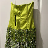 Ndyad Green Strapless Bodycon Satin Short Party Dresses, Fashion Birthday Dresses with Sequins HZ1024