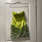 Ndyad Green Strapless Bodycon Satin Short Party Dresses, Fashion Birthday Dresses with Sequins HZ1024