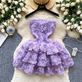 Ndyad Rococo Pink Strapless Tulle Applique Short Ball Gown, Sweet 16 Dress HZ1024