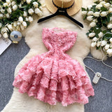 Ndyad Rococo Pink Strapless Tulle Applique Short Ball Gown, Sweet 16 Dress HZ1024