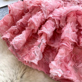 Ndyad Rococo Pink Strapless Tulle Applique Short Ball Gown, Sweet 16 Dress HZ1024