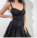 Ndyad Black Spaghetti Strap A-Line Lace Short Outdoor Party Dress, Summer Fashion Outfit HZ1024