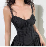 Ndyad Black Spaghetti Strap A-Line Lace Short Outdoor Party Dress, Summer Fashion Outfit HZ1024