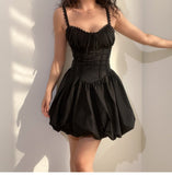 Ndyad Black Spaghetti Strap A-Line Lace Short Outdoor Party Dress, Summer Fashion Outfit HZ1024