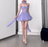 Ndyad Purple A-Line Strapless Chiffon Short Birthday Party Dress HZ1024