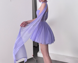 Ndyad Purple A-Line Strapless Chiffon Short Birthday Party Dress HZ1024