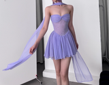 Ndyad Purple A-Line Strapless Chiffon Short Birthday Party Dress HZ1024