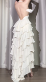 Ndyad Off-White Halter Neck A-Line Layered Chiffon Long Prom Dresses, Elegant Backless Evening Gowns HZ1024