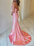 Ndyad Strapless Sheath Glitter Satin Long Formal Evening Gowns with Slits HZ1024