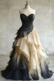 Ndyad Black/White Sweetheart Neck A-Line Tulle Long Wedding Dress, Simple Evening Gown HZ1024