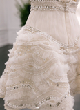 Ndyad White V-neck A-Line Beaded Tulle Short Wedding Dress, Sweet Birthday Dress HZ1024