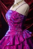 Ndyad Grape Purple A-Line Spaghetti Strap Satin Short Prom Dresses, Vintage Party Dress HZ1024