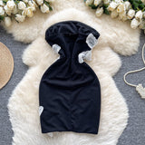 Ndyad Black Strapless Bodycon Beaded Short Outdoor Party Dress Fashion Back to School Outfit HZ1024