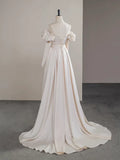 Evafashion Two Pieces Satin Champagne Long Prom Dress, Champagne Long Formal Dress HZ1024