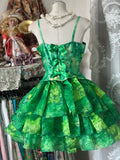 Ndyad Green Printed Chiffon Spaghetti Strap Short Ballgowns Birthday Party Dress HZ1024