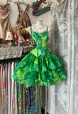 Ndyad Green Printed Chiffon Spaghetti Strap Short Ballgowns Birthday Party Dress HZ1024