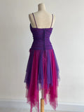 Ndyad Purple/Fuchsia V-Neck A-Line Tulle Short Prom Dresses Classic Party Dress HZ1024