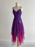 Ndyad Purple/Fuchsia V-Neck A-Line Tulle Short Prom Dresses Classic Party Dress HZ1024