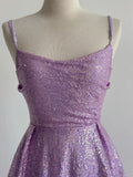 Ndyad Lilac Spaghetti Straps A-Line Tulle Sequin Short Vintage Prom Dresses HZ1024